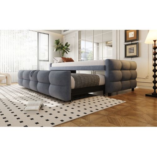 lit Gigogne 90/180x190cm-tissu Velours Teddy-gris