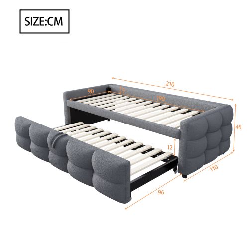 lit Gigogne 90/180x190cm-tissu Velours Teddy-gris