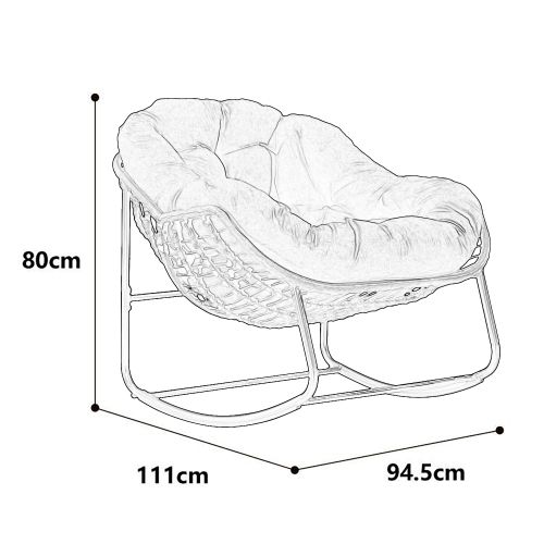 Fauteuil Rocking-chair-en Rotin-siège Rembourré Avec Dossier-entrée, Salon, Terrasse, Jardin-gris