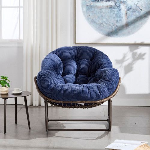 Fauteuil Rocking-chair-en Rotin-siège Rembourré Avec Dossier-entrée, Salon,jardin-bleu Marine