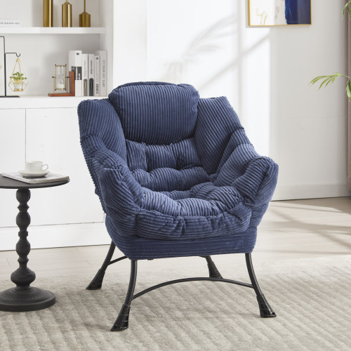 Fauteuil Avec Repose-pieds-fauteuil Rembourré Avec Accoudoirs Et Poche Latérale-bleu Marine
