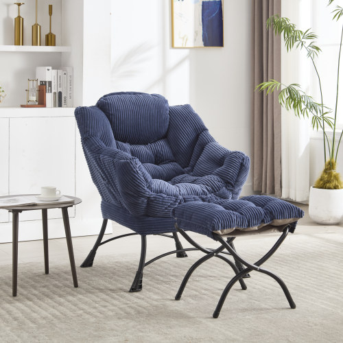Fauteuil Avec Repose-pieds-fauteuil Rembourré Avec Accoudoirs Et Poche Latérale-bleu Marine