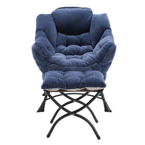 Fauteuil Avec Repose-pieds-fauteuil Rembourré Avec Accoudoirs Et Poche Latérale-bleu Marine
