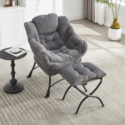 Fauteuil Avec Repose-pieds-fauteuil Rembourré Avec Accoudoirs Et Poche Latérale-gris