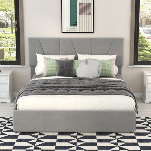 Lit Plateforme Double-lit Rembourré Avec Quatre Tiroirs-lit Adulte 140 X 200 Cm-gris