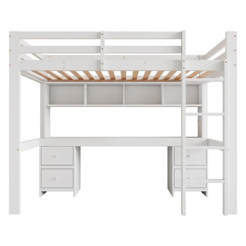 Lit Mezzanine 90x200 Cm - Avec Rangement - Blanc