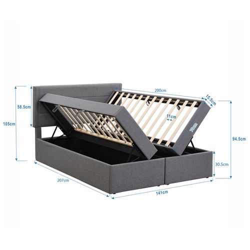 Lit Rembourré 200x140cm-lit Double Avec Sommier à Lattes-grand Espace De Rangement-gris