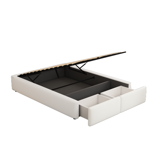 Lit Plateforme 140*200cm Sans Tête De Lit-avec Rangement Hydraulique Et 2 Tiroirs-blanc