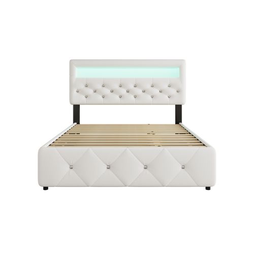 Lit Rembourré 140*200cm (90*190cm)-lit Double Avec Lit Gigogne Et 2 Tiroirs-blanc