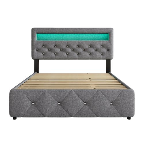 Lit Rembourré 140*200cm (90*190cm)-lit Double Avec Lit Gigogne Et 2 Tiroirs-gris