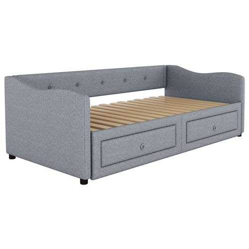 Lit Gigogne 90x200 Cm - Avec 2 Tiroirs - Gris