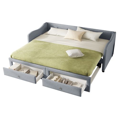 Lit Gigogne 90x200 Cm - Avec 2 Tiroirs - Gris