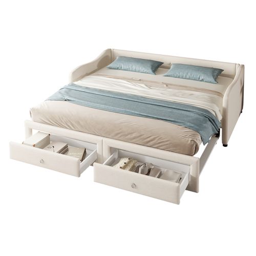 Lit Gigogne 90x200 Cm - Avec 2 Tiroirs - Beige