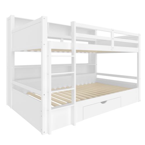 Lit Superposé 90x200 Cm - Avec Tiroirs - Blanc