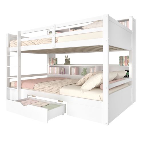 Lit Superposé 90x200 Cm - Avec Tiroirs - Blanc
