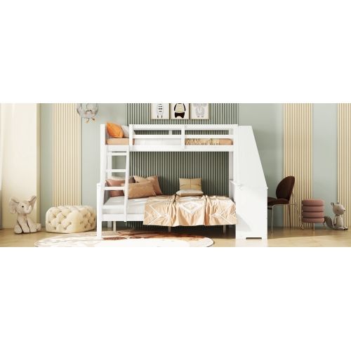 Lit Superposé 90*200cm+140*200cm-lit Enfant-équipé D'une Table-grand Espace De Rangement-blanc