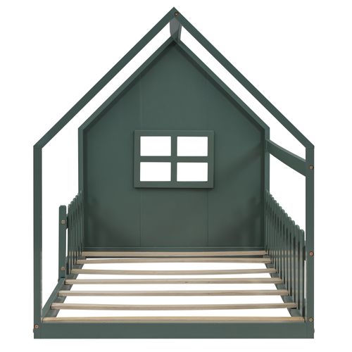 Lit Plat 90*200cm-lit Cabane -lit Enfant-barrière De Sécurité-vert