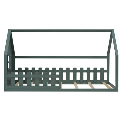 Lit Plat 90*200cm-lit Cabane -lit Enfant-barrière De Sécurité-vert