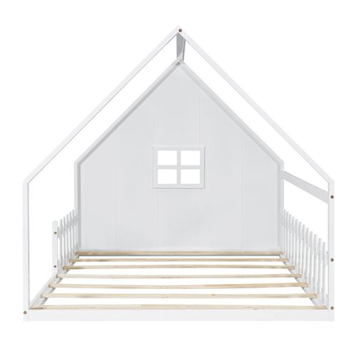 Lit Plat 140*200cm-lit Cabane -lit Enfant-barrière De Sécurité-blanc