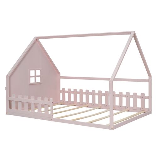 Lit Plat 140*200cm-lit Cabane -lit Enfant-barrière De Sécurité-rose