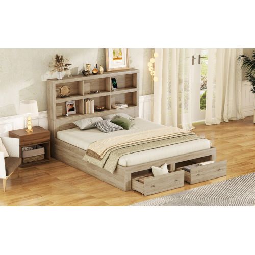 Lit Double 160x200 Cm - Avec 2 Tiroirs - Bois