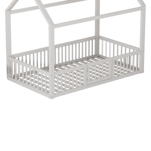 Lit Cabane 90*200cm-lit Doubl En Bois Massif-lit Plat-avec Porte-blanc