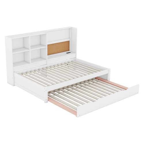 Lit Gigogne 90 X 200 Cm-port De Chargement USB-rangements Multiples-blanc