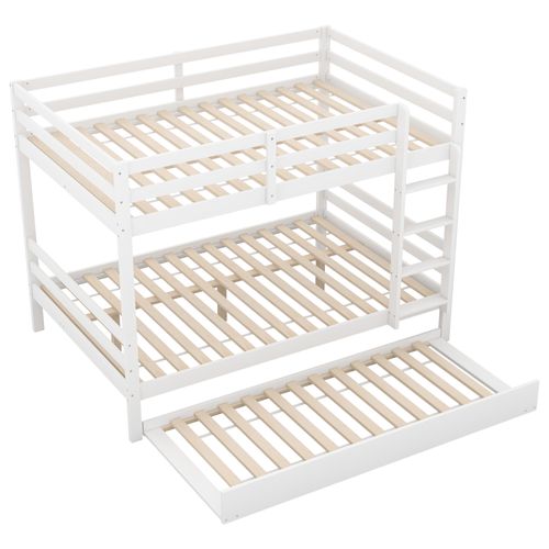 Lits Superposés 140*200cm-lits Enfants Avec Lit Gigogne- Garde-corps Hauts-escalier Stable-blanc