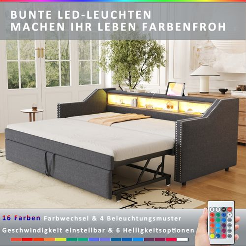 Lit Gigogne 90/180x190cm-rangement Multifonctionnel-led Et Port USB-gris Foncé