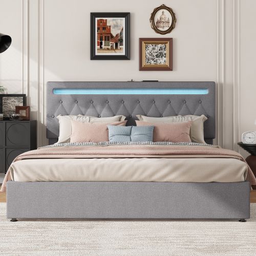 Lit Rembourré 180*200cm-lit Double-système Hydraulique-port USB- Gris