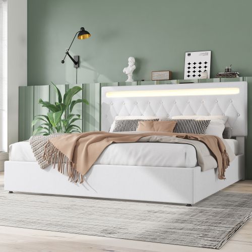 Lit Rembourré 180*200cm-lit Double-système Hydraulique-port USB- Blanc