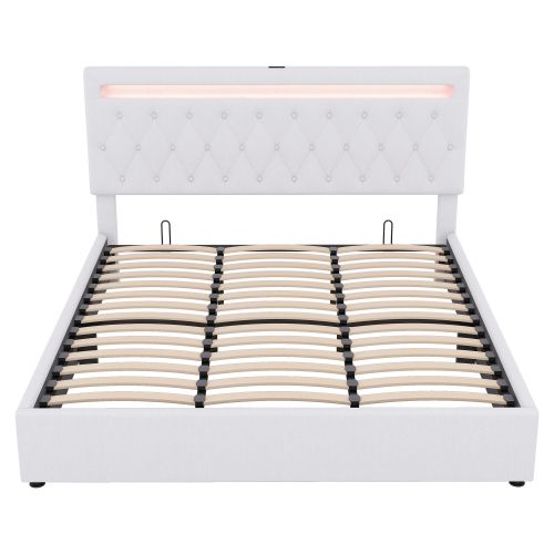 Lit Rembourré 180*200cm-lit Double-système Hydraulique-port USB- Blanc