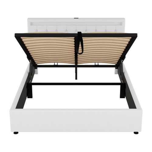 Lit Double 160x200cm-lit Rembourré-prise USB Et Type-c Près Du Lit-grand Espace De Rangement-blanc