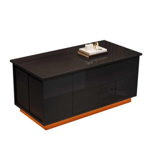 Table Basse LED 4 En 1 100 X 50 X 45 Cm-avec 2 Tiroirs-brillance Avec 2 Tabourets