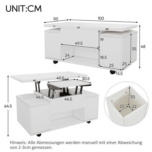 Table Basse Multifonctionnelle Relevable-blanc