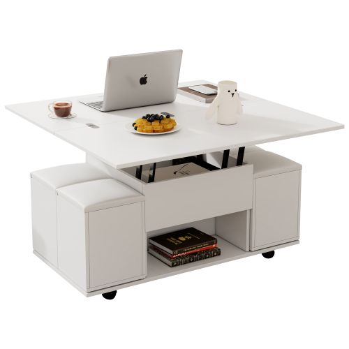 Table Basse Multifonctionnelle Relevable-blanc