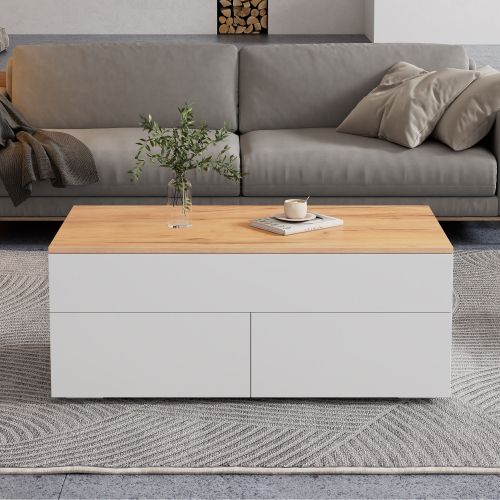 Table Basse 100x50x40 Cm - Blanc Et Bois