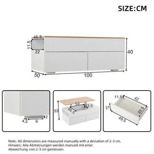 Table Basse 100x50x40 Cm - Blanc Et Bois