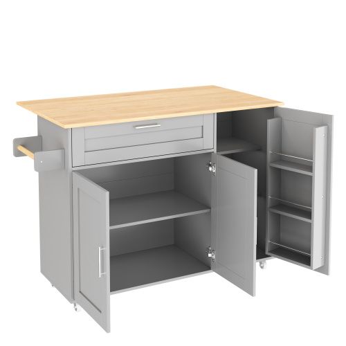 Îlot Central Cuisine Avec Plan De Travail Rabattable-table De Cuisine Mobile-5 Roulettes-gris