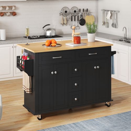 Desserte De Cuisine Avec Plan De Travail Rabattable Porte-sur Roulettes-îlot Central Cuisine-noir