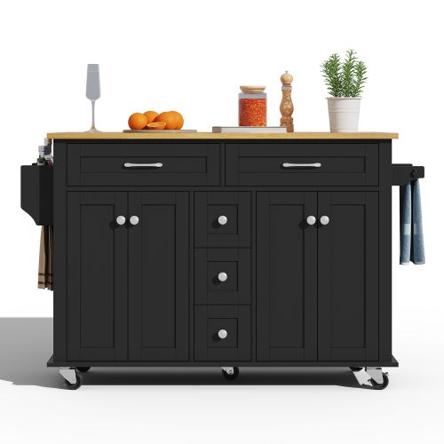 Desserte De Cuisine Avec Plan De Travail Rabattable Porte-sur Roulettes-îlot Central Cuisine-noir