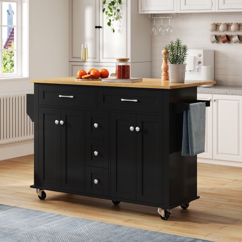 Desserte De Cuisine Avec Plan De Travail Rabattable Porte-sur Roulettes-îlot Central Cuisine-noir