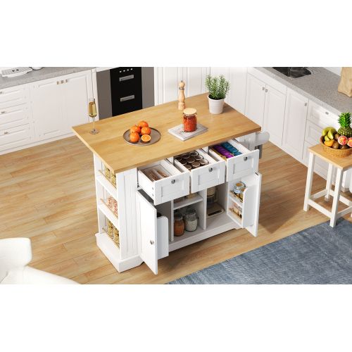 Îlot Central Cuisine Mobile-plan De Travail Rabattable-5 Roulettes-prise Intégrée-blanc