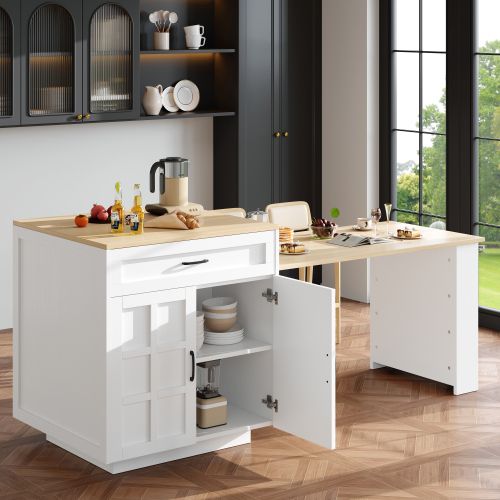 Îlot Central Cuisine-table Extensible Avec Rangement-pour 2 à 6 Personnes-desserte-blanc