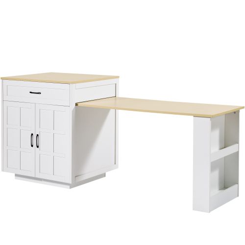 Îlot Central Cuisine-table Extensible Avec Rangement-pour 2 à 6 Personnes-desserte-blanc