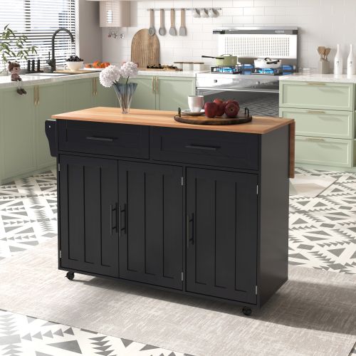 Desserte Avec Rangements-avec Plateau Rabattable-îlot Central Sur 5 Roulettes-noir