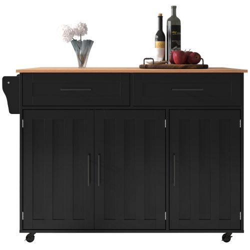 Desserte Avec Rangements-avec Plateau Rabattable-îlot Central Sur 5 Roulettes-noir