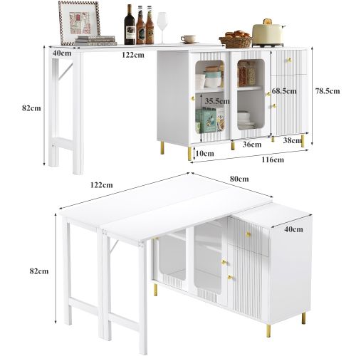 Buffet De Cuisine Avec Plateau Pliable Et Extensible-la Salle à Manger Et La Cuisine-blanc