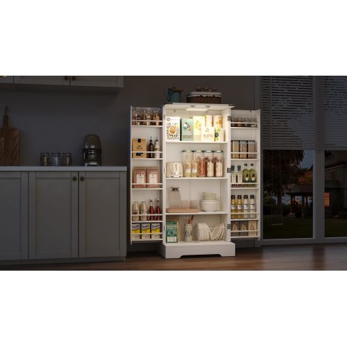 Buffet De Cuisine De 128,5 Cm-éclairage LED Intelligent-sécurité Anti-basculeavec 2 Portes-blanc