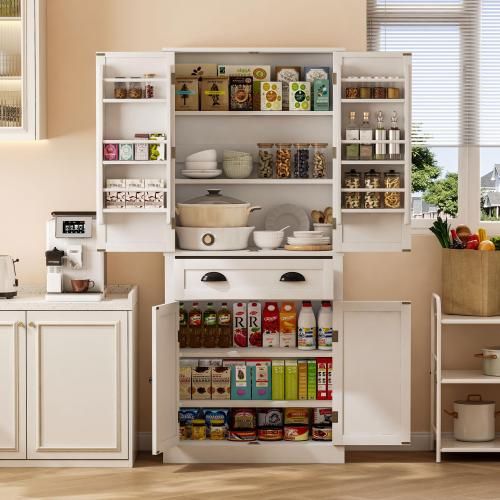 Buffet De Cuisine 182 Cm-4 Portes Et 1 Tiroir-pour Les Salles à Manger Et Les Salons-blanc